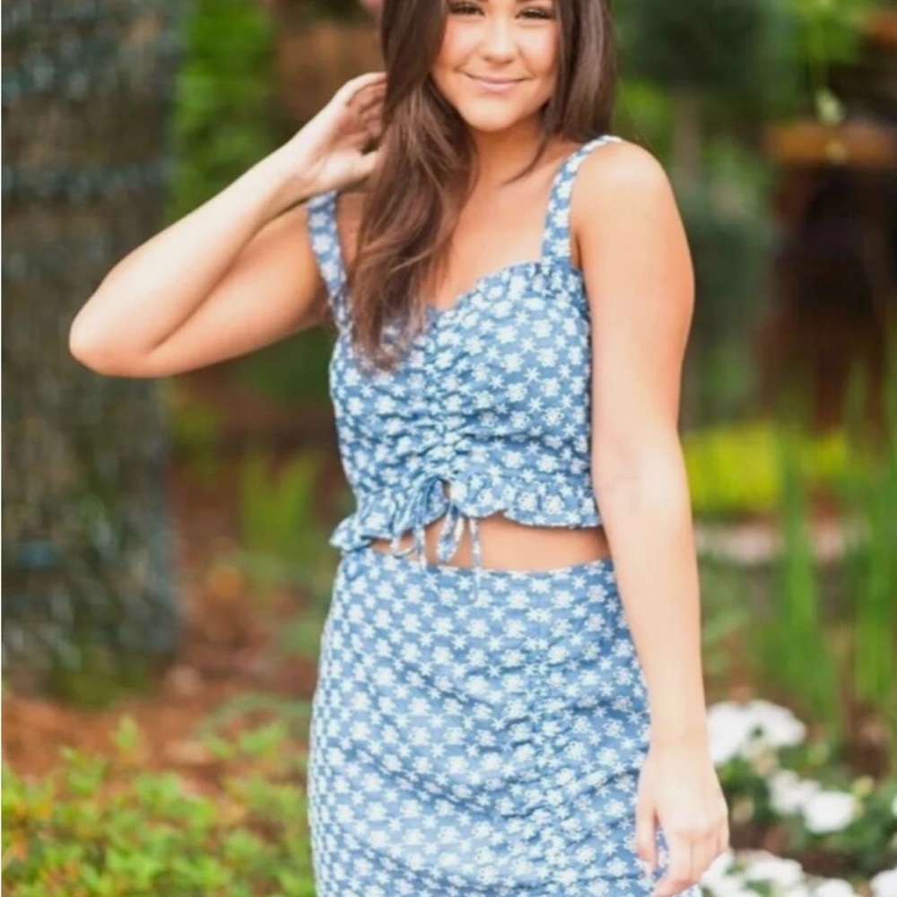 Le Lis Blue and White Floral Eyelet Set